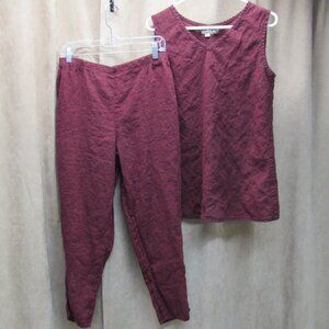 FLAX Linen Maroon Crop/Tank 2 Piece Set Size Medium